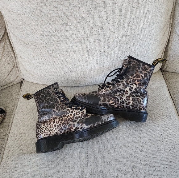 Dr. Martens Shoes - Dr. Marten Leopard Print Lace Up Leather Boots Women's Size 5
